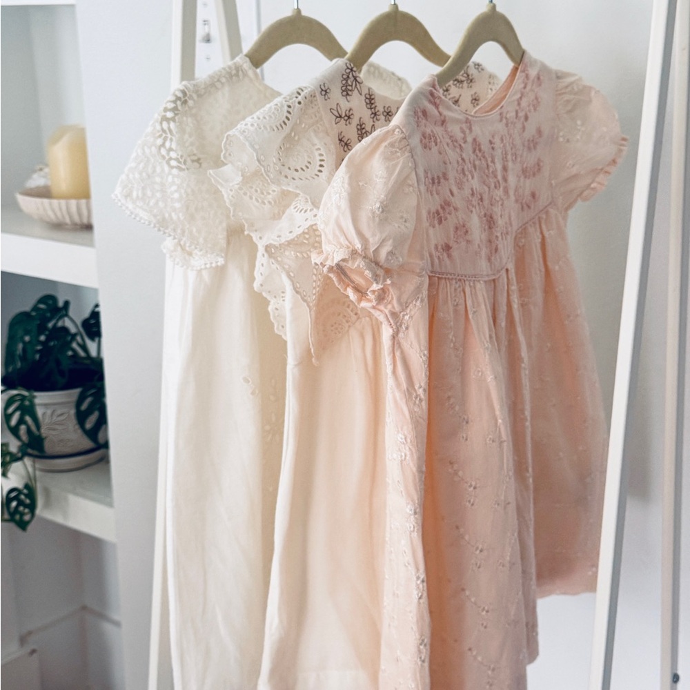 Zara Girls Pink and Cream Embroidered Dresses